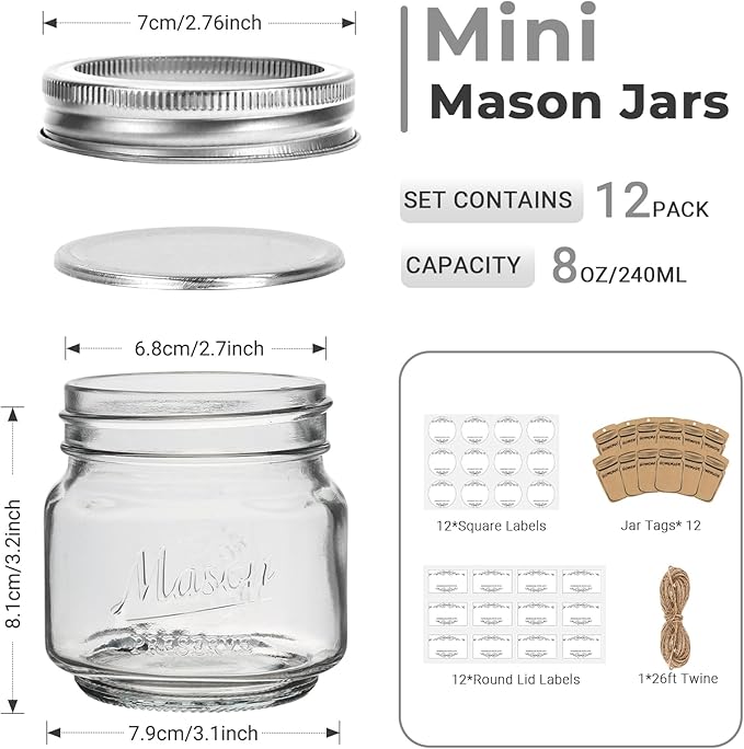 Eathtek 8 oz Glass Mason Jars - Image 2