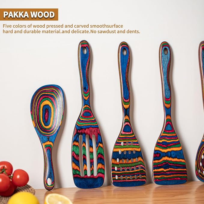 Gudamaye Pakka wood 7-Piece Blue Wooden Cooking Utensils, Wooden Spoons - Image 4