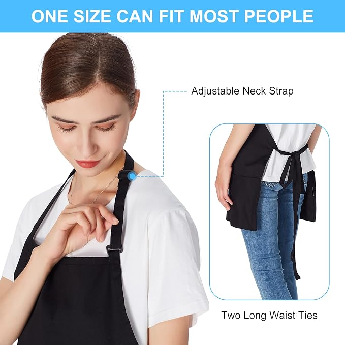 Jubatus 2 Pack 3 Pockets 100% Cotton Adjustable Bib Apron Chef Kitchen Cooking - Image 5