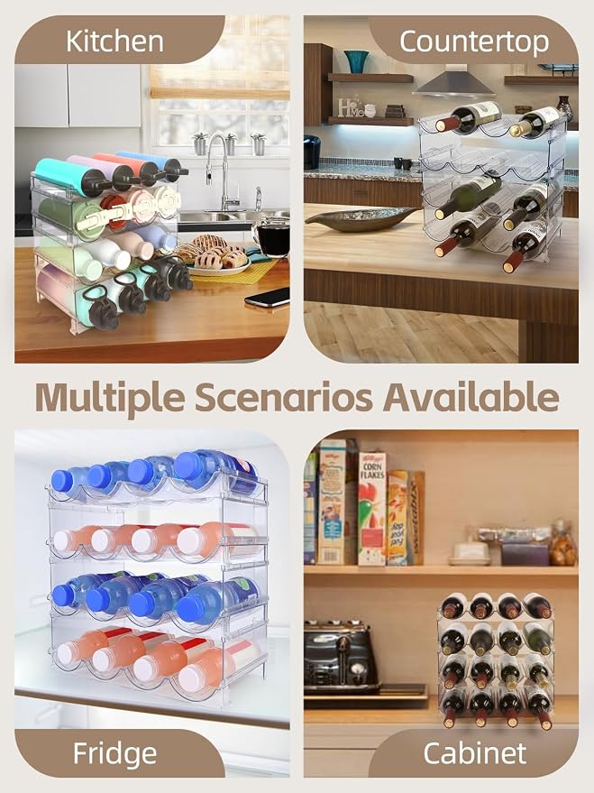 Stackable Water Bottle Organizer, 4-Tier Clear Large Compartment Holder - Image 5