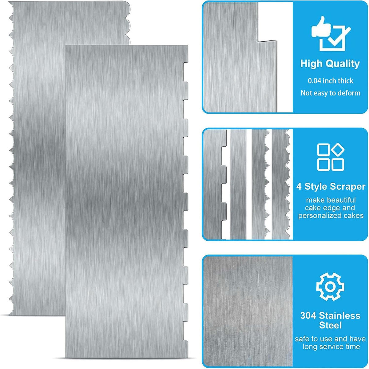 2 Pieces 8.7 Inche Stainless Steel Cake Scraper Double Sided Patterned