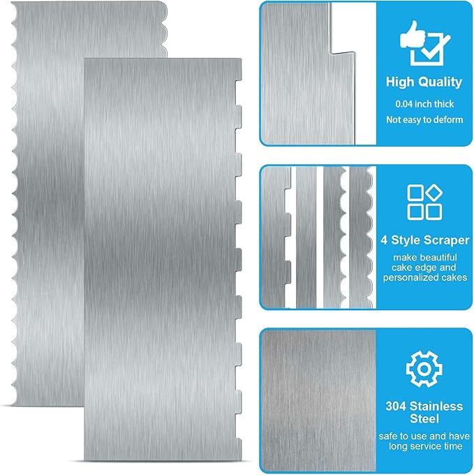 2 Pieces 8.7 Inche Stainless Steel Cake Scraper Double Sided Patterned Edge - Image 4