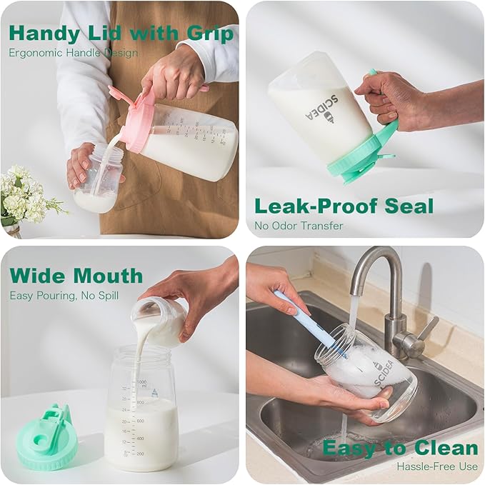 32oz Glass Pitcher with Lid, Heat & Cold Resistant, Leak-Proof Wide-Mouth Milk - Image 4