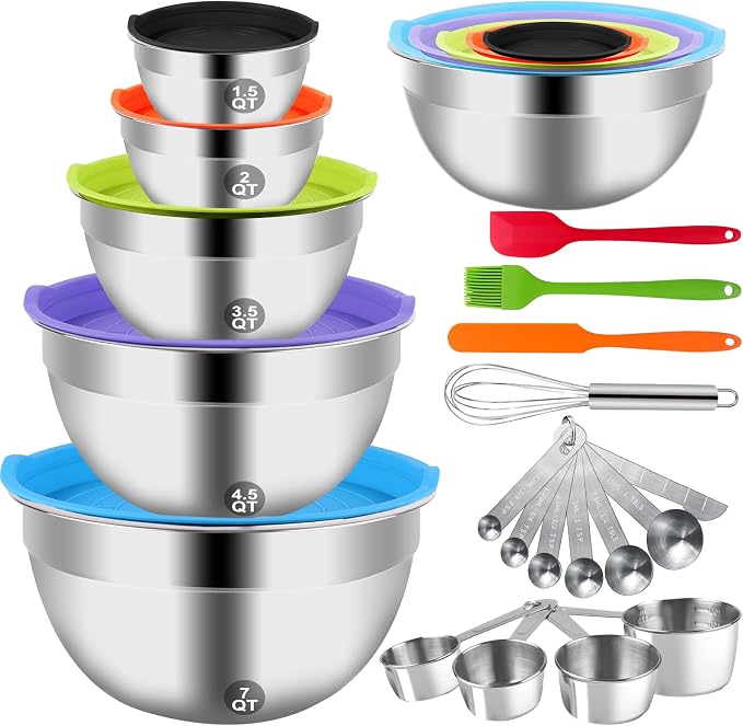 WEPSEN Mixing Bowls with Lid Set, Measuring Cups and Spoons, Egg Whisk by WEPSEN