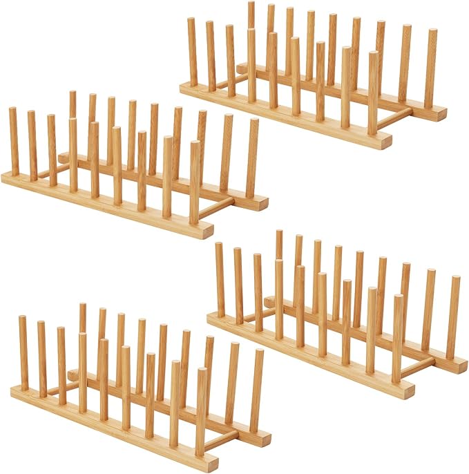 HBlife 4pcs Bamboo Dish Plate Bowl Cup Book Pot Lid Cutting Board Drying Rack by HBlife
