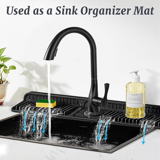 PoYang 24 inch Faucet Mat for Kitchen Sink Splash Guard, 7° Slope Silicone Sink - Image 6
