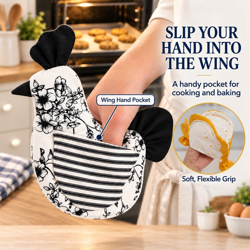 Handmade Hen Shaped Oven Mitt & Pot Holder Set