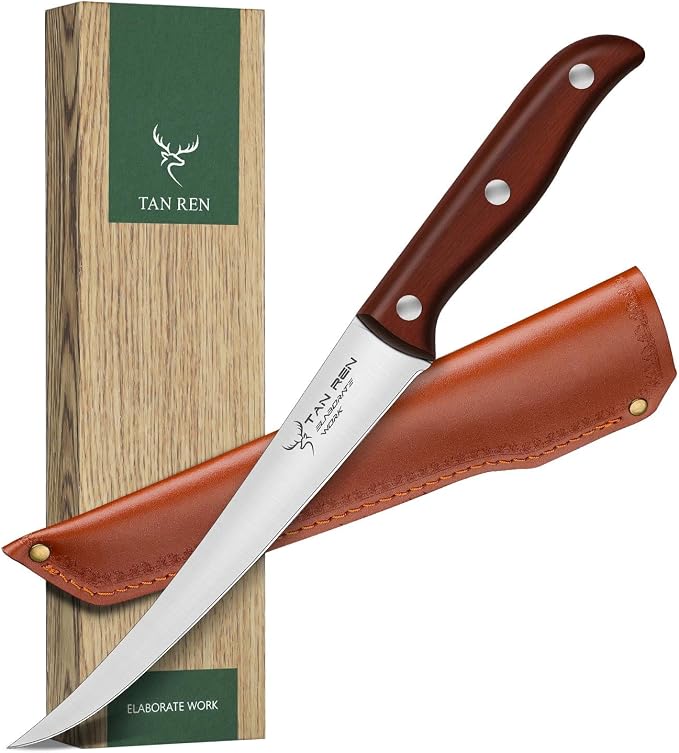 TAN REN 7-Inch Stainless Steel Boning Knife, Meat Cutting Knife by TANRENSincerelyBuildKnives