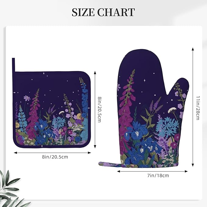 Wildflowers Florals Oven Mitts Pot Holders Set Silicone Heat Resistant - Image 3