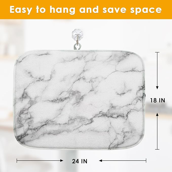 Sanwarm Absorbent Dish Drying Mat, Marble Gray Stone Paint Microfiber Pad - Image 2