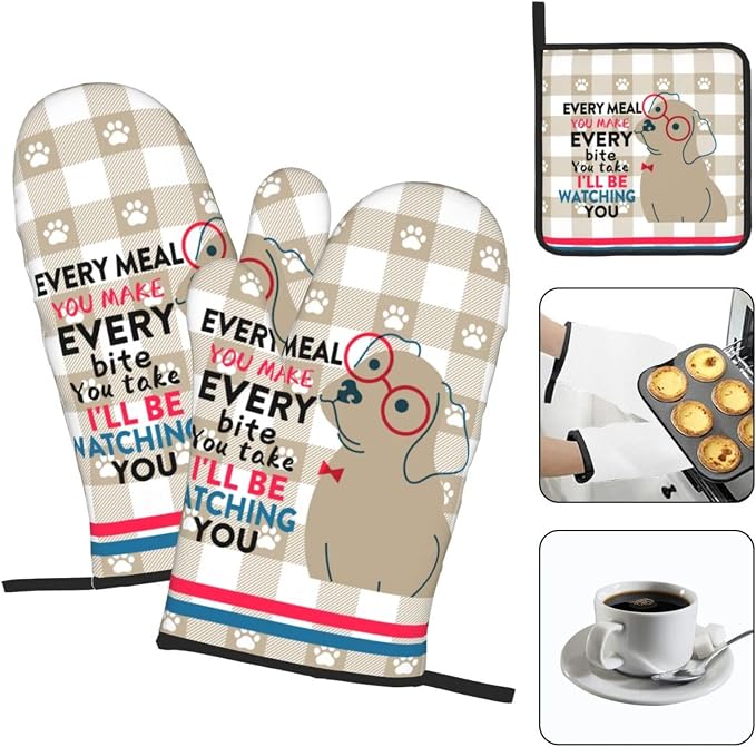 Funny Dog Oven Mitts and Pot Holders Sets of 3 Heat Resistant Hot Pads Cute - Image 3