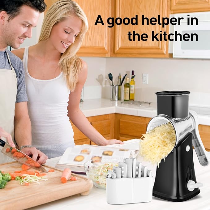 APSARAS USA Cheese Grater Hand Crank, Rotary Cheese Grater, 5 in 1 Rotary Grater - Image 4