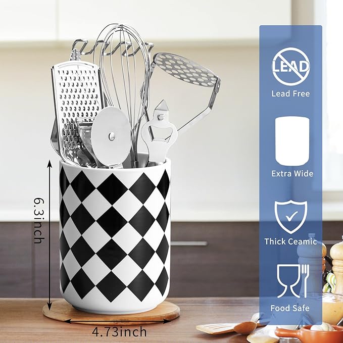 Kitchen Utensil Holder for Countertop， 6.4" Ceramic Utensil Holder Deep and - Image 3