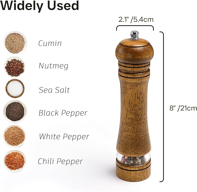 Wood Salt and Pepper Grinder, Salt Grinder and Pepper Mill, Oak Wood Shakers - Image 4