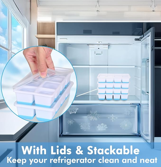 Large Ice Cube Trays with Lid, Jrisbo 2 Pack Stackable Silicone Ice Cube Molds - Image 4