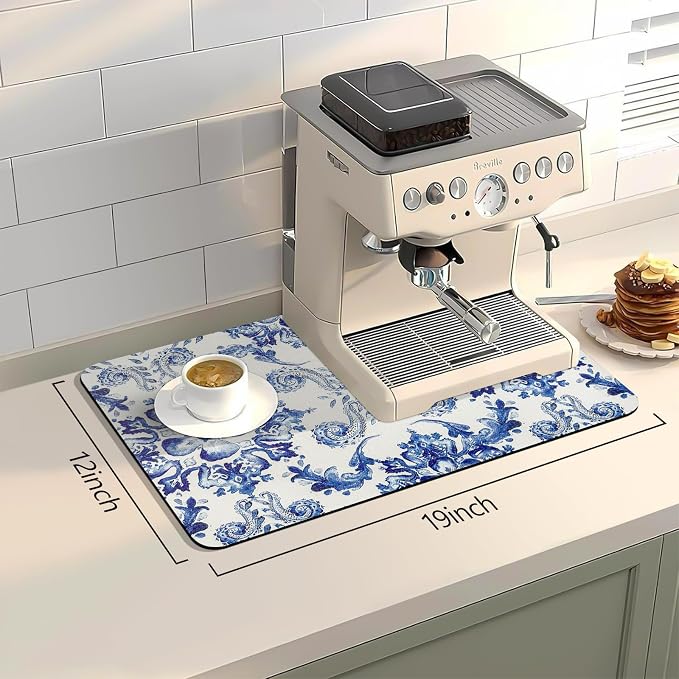 Bloss Dish Drying Mat, 12.2"x19.7" Absorbent Coffee Bar Mat - Image 2