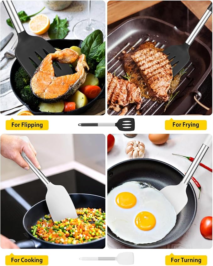 Pack of 2 Silicone Solid Turner, Non Stick Slotted Kitchen Spatulas, High Heat - Image 3