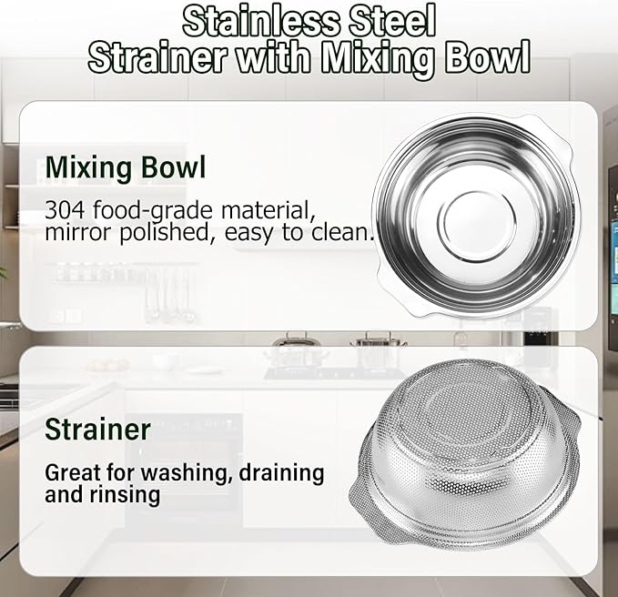 Extra Large 5.5QT Stainless Steel Colander, Large Capacity Rice Colander - Image 2