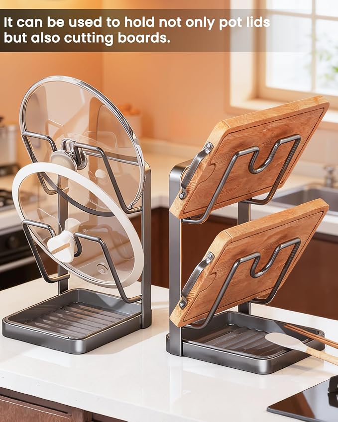 Pot Lid Organizer Holder While Cooking Kitchen Storage Rack Countertop - Image 5