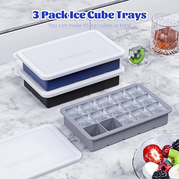 Silicone Ice Cube Tray 3 Pack, HANCELANT Ice Cube Mold, Ice Trays - Image 6