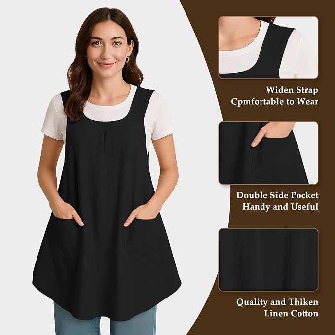 Apron for Women with Pocket Cotton Linen, Japanese Cross Back Apron for - Image 4