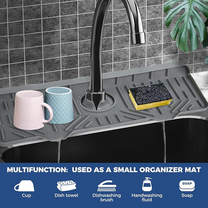 BFONS XL Silicone Faucet Handle Drip Catcher Tray, 18.1in x 5.7in x 0.79in - Image 3