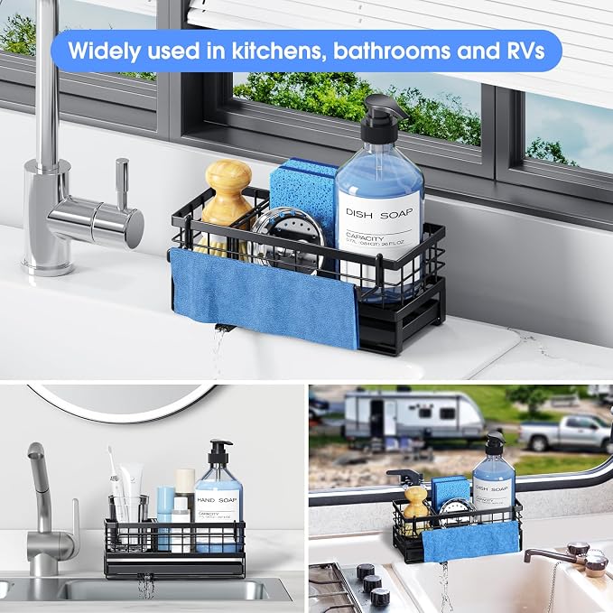 Kitchen Sink Sponge Holder, Rustproof Non-Slip Self-Draining Metal Sink Caddy - Image 8