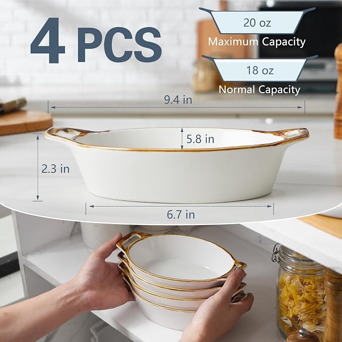 ONEMORE Au Gratin Baking Dish Oval Ceramic White Small Casserole Dish Oven Safe - Image 4