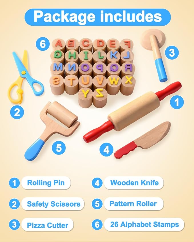 Wooden Dough Tools Kit for Kids, Dough Accessories - Image 6