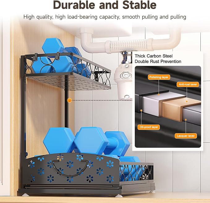 Sevenblue 2 Packs Under Sink Organizer, Height Adjustable 2 Tier Under Kitchen - Image 5