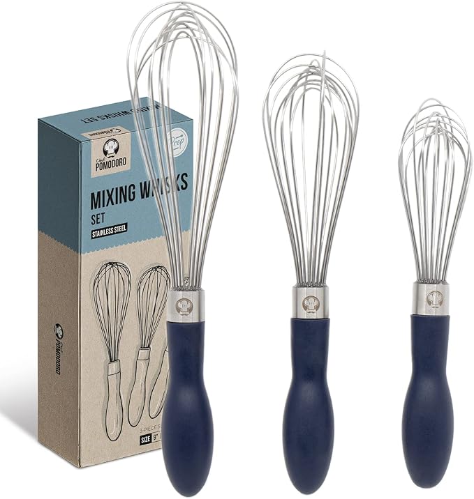 Chef Pomodoro 3-Piece Kitchen Whisk Set, Stainless Steel Whisks by ChefPomodoro