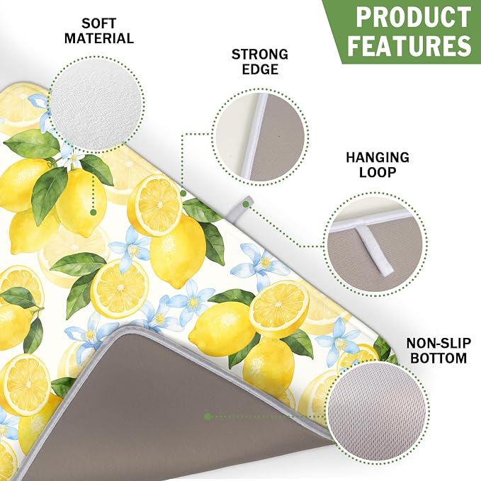 Kawani Lemon Dish Drying Mat 16x18 Inch Absorbent Reversible Spring Summer - Image 3