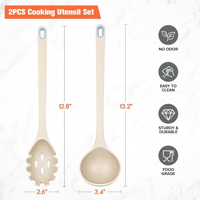 Silicone Spaghetti Spoon&Soup Ladle Cooking Utensils Set of 2, No Scratch - Image 6