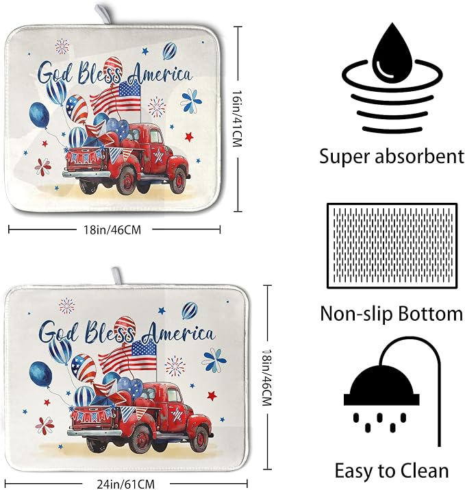 4th of July Drying Mat for Kitchen Counter 18 x 24 Inch US Independence Day - Image 2