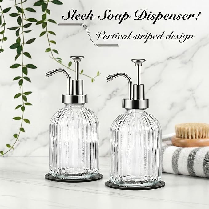 SheeChung Clear Glass Soap Dispenser, 12 Oz Liquid Hand Soap Dispenser - Image 5