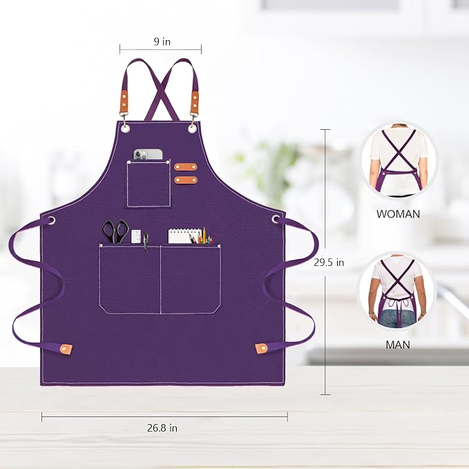 OUNLEN Chef Apron for Men Women Canvas Aprons - Image 2