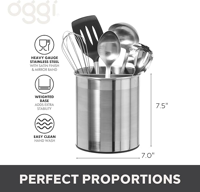 Oggi Jumbo Stainless Steel Rotating Utensil Holder - Image 5