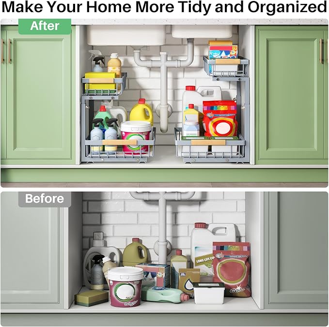 Kitstorack Under Sink Organizer, 2 Tier Under the Sink Storage, Slide out Pull - Image 8