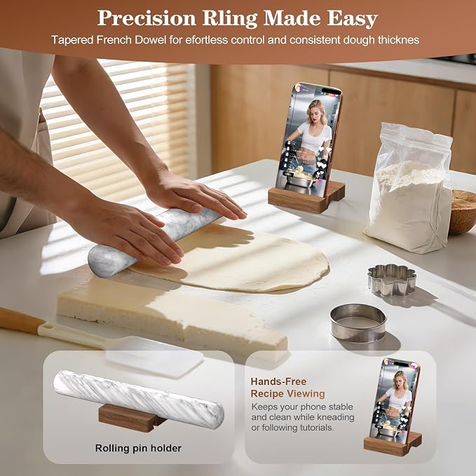 Marble Rolling Pin with Wooden Stand, FiiMan 12 Inch Heavy Rolling Pin - Image 4