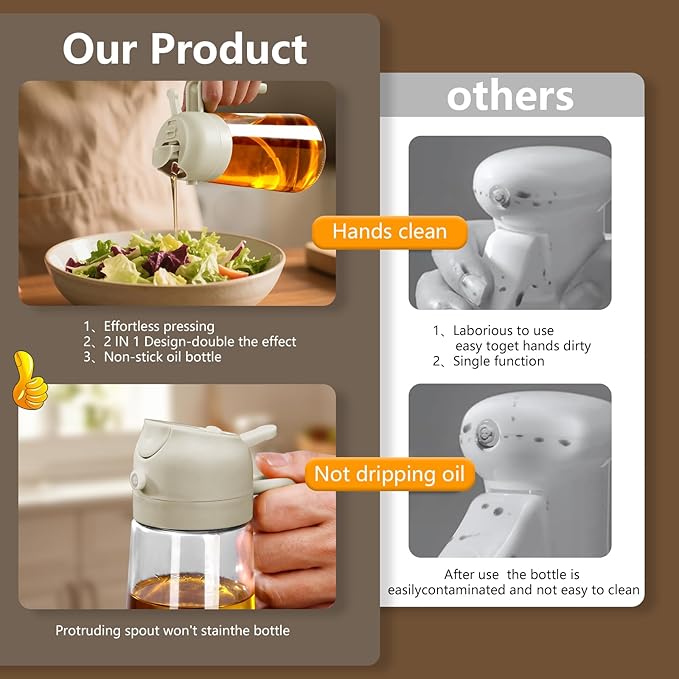 SWEET VIEW Oil Sprayer for Cooking, 16oz/470ml Glass Oil Dispenser/Pour Bottle - Image 6