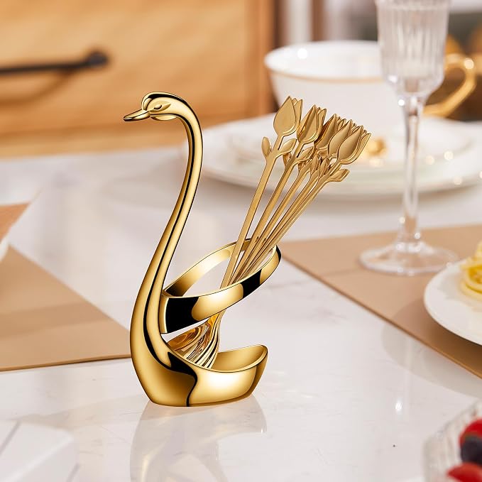 Gold Small Coffee Spoon Holder Set, Swan Base - Image 9