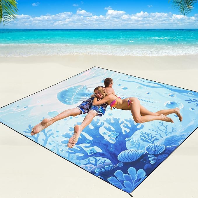 WIWIGO Beach Blanket Waterproof Sandproof Beach Mat 79" X 83"/10'x9'for 2-8 by WIWIGO