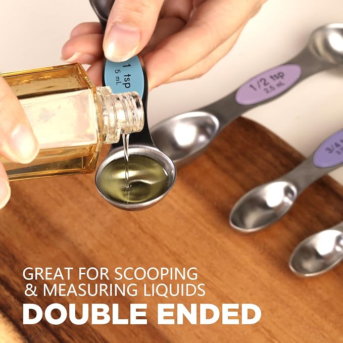 ChefAide Pack of 8 Stainless Steel Magnetic Measuring Spoons Set, Dual Sided - Image 5