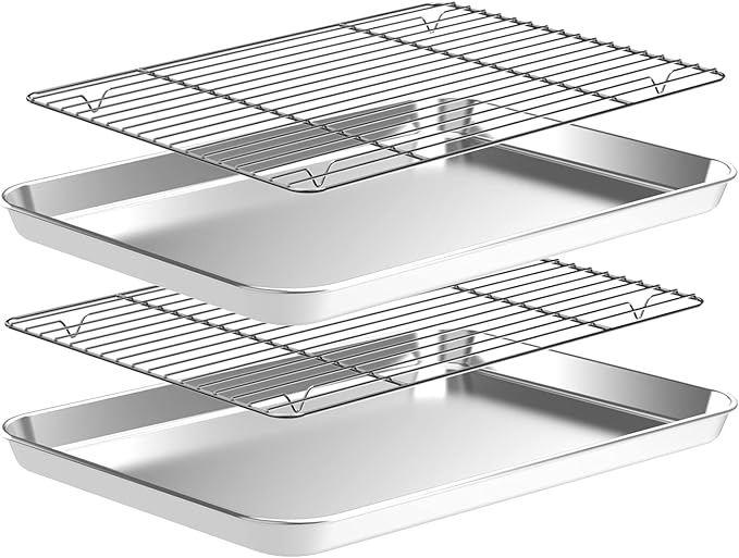 Baking Sheet with Wire Rack Set, CEKEE Stainless Steel Cookie Sheets by CEKEEBakingEasilyHappily
