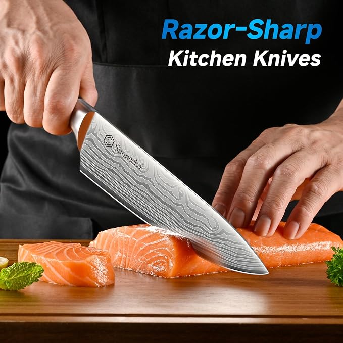 Sunnecko Knife Set with Block and Sharpener - Image 2