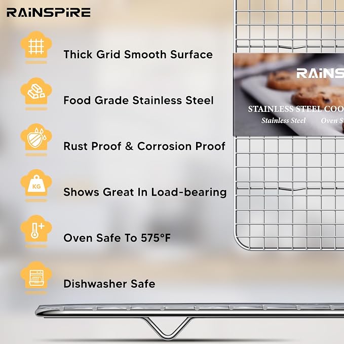 Oven-Safe Dishwasher-Safe 100% 304 Stainless Steel Cooling Rack 10" x 15" Heavy - Image 3