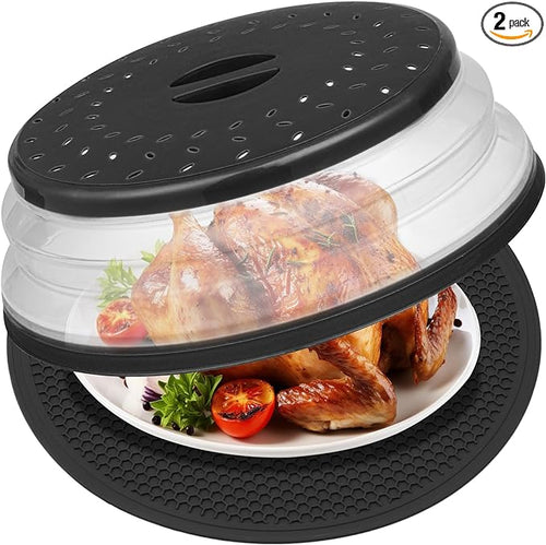 12" Microwave food Cover & Mat, Large Vented Collapsible Splatter Guard dish by MAGJIUKE