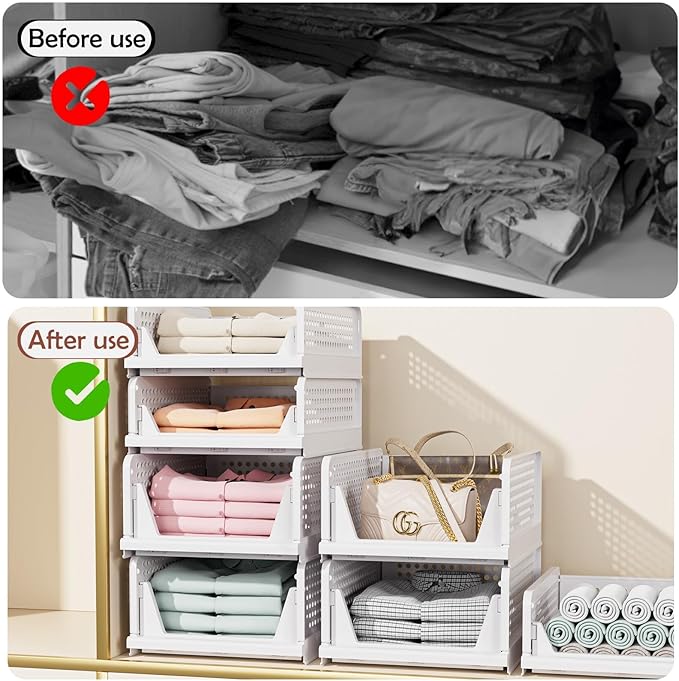 CTSNSLH 5 Pack Closet Organizers Storage Box, Closet Storage Stackable Storage - Image 4