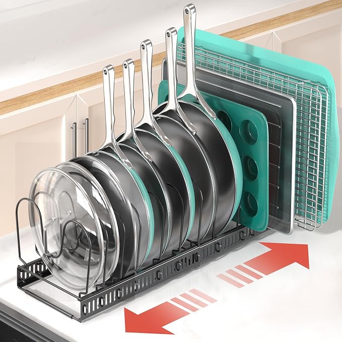 ORDORA Pots and Pans Organizer Under Cabinet, Expandable 11.8"-22.8" Pot Lid - Image 2