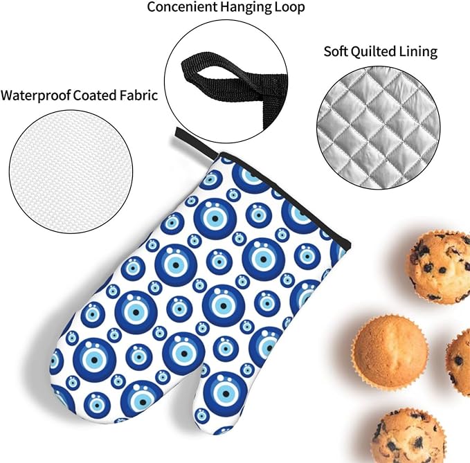 Blue Evil Eyes Oven Mitts and Pot Holders Sets of 3 Funny Hot Pads Heat - Image 5